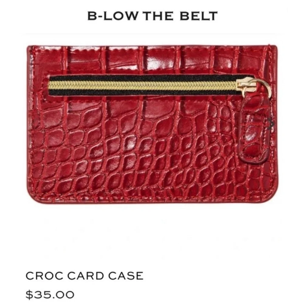 B-Low the Belt ID Card Case with Zipper Pocket Red Croc Embossed